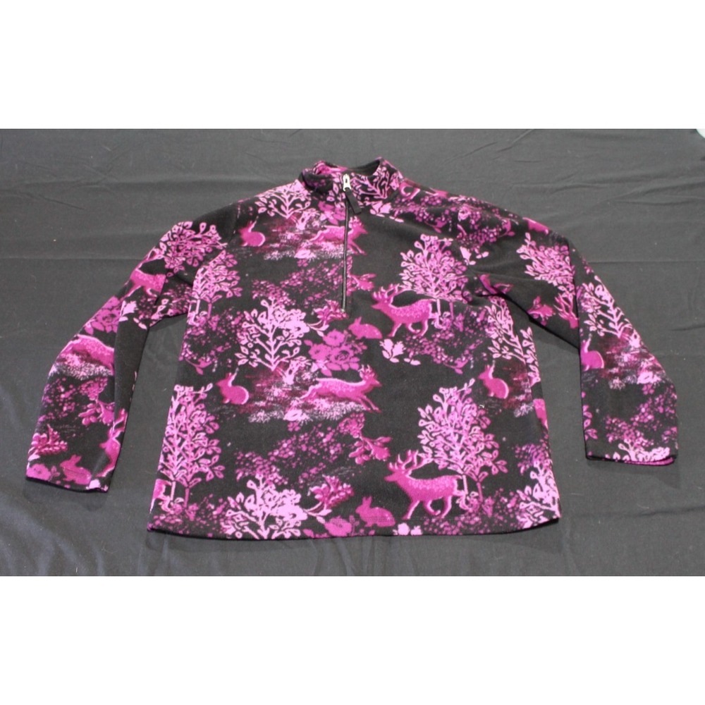 Laura Scott Medium Petite Fleece Pullover MP Pink Black Deer Forest Quarter Zip